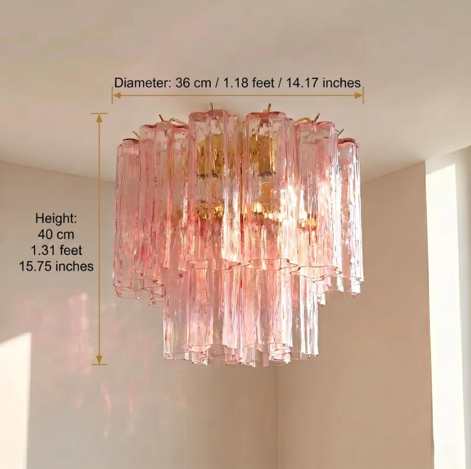 Lustre Aurora style Murano rose et doré – LIVO (vue 5)
