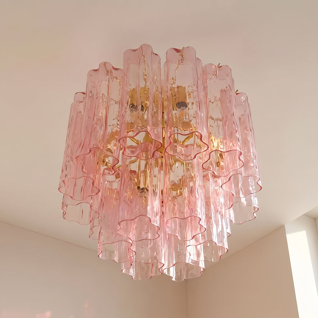 Lustre Aurora style Murano rose et doré – LIVO (vue 3)