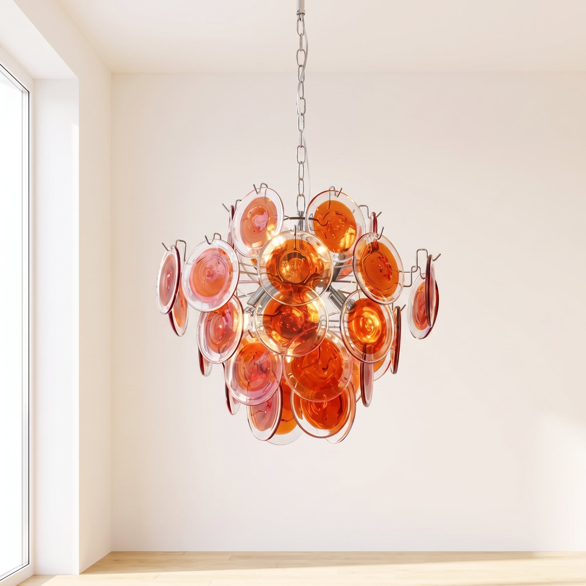 Lustre Fiamma style Murano, disques rouge orangé – LIVO (vue 5)