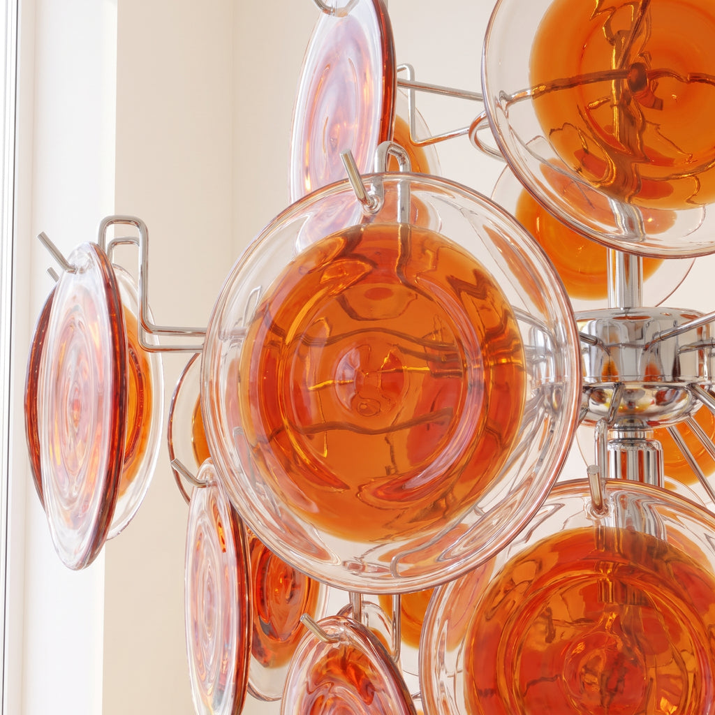 Lustre Fiamma style Murano, disques rouge orangé – LIVO (vue 2)