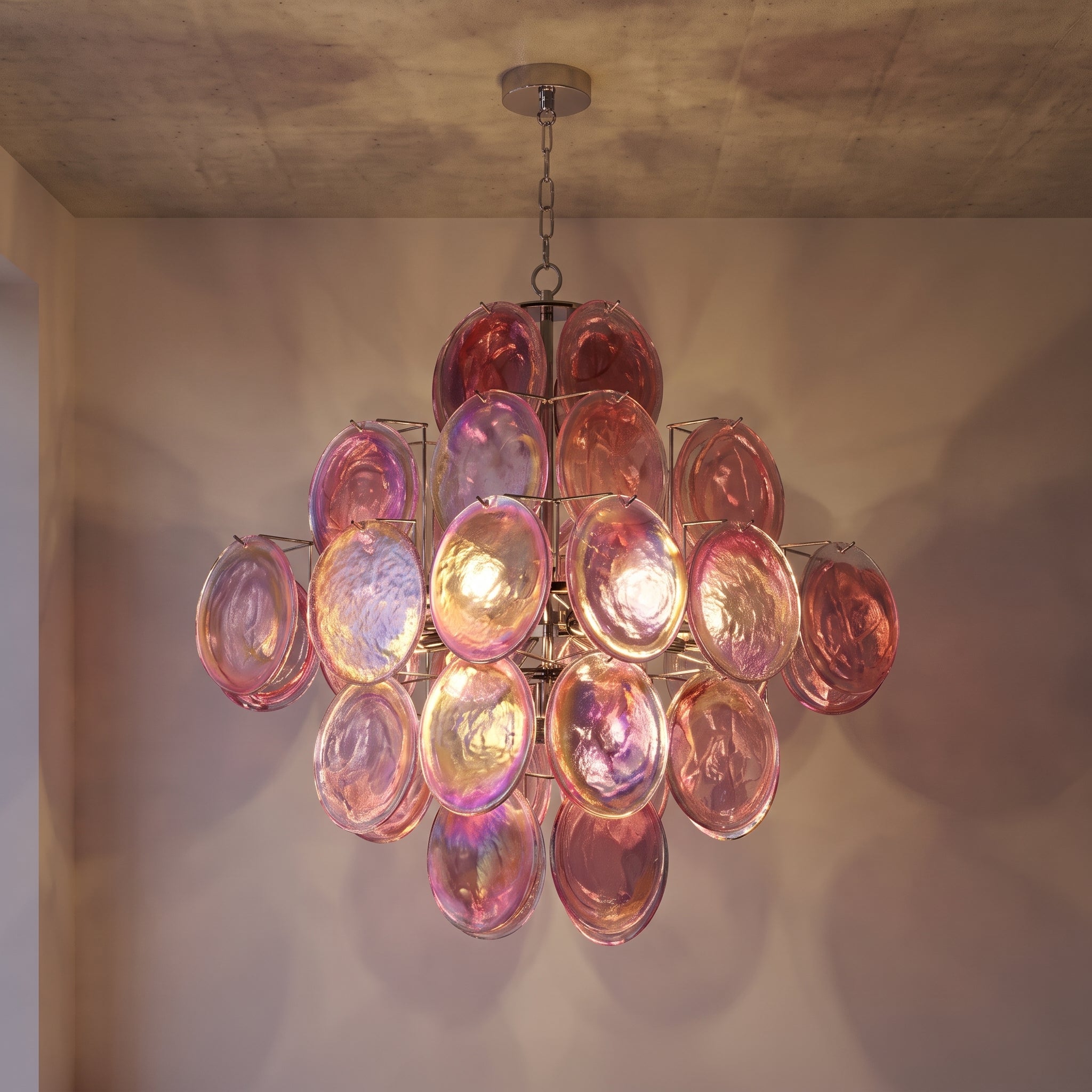 Lustre Perlina style Murano, disques de verre irisé rose – LIVO (vue 2)