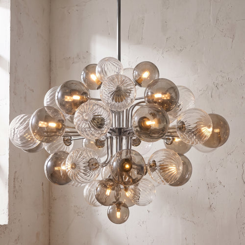 Lustre Bruma style Murano, boules de verre gris fumé – LIVO