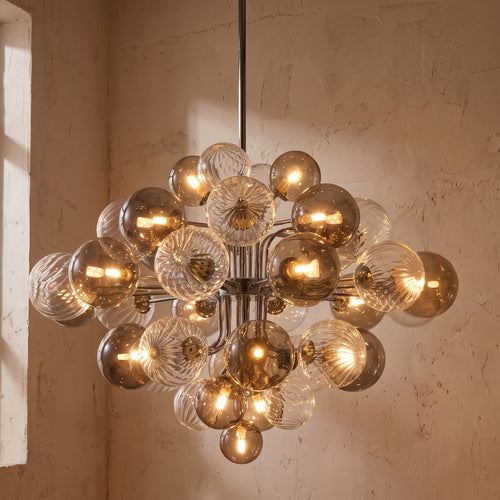 Lustre Bruma style Murano, boules de verre gris fumé – LIVO (vue 2)