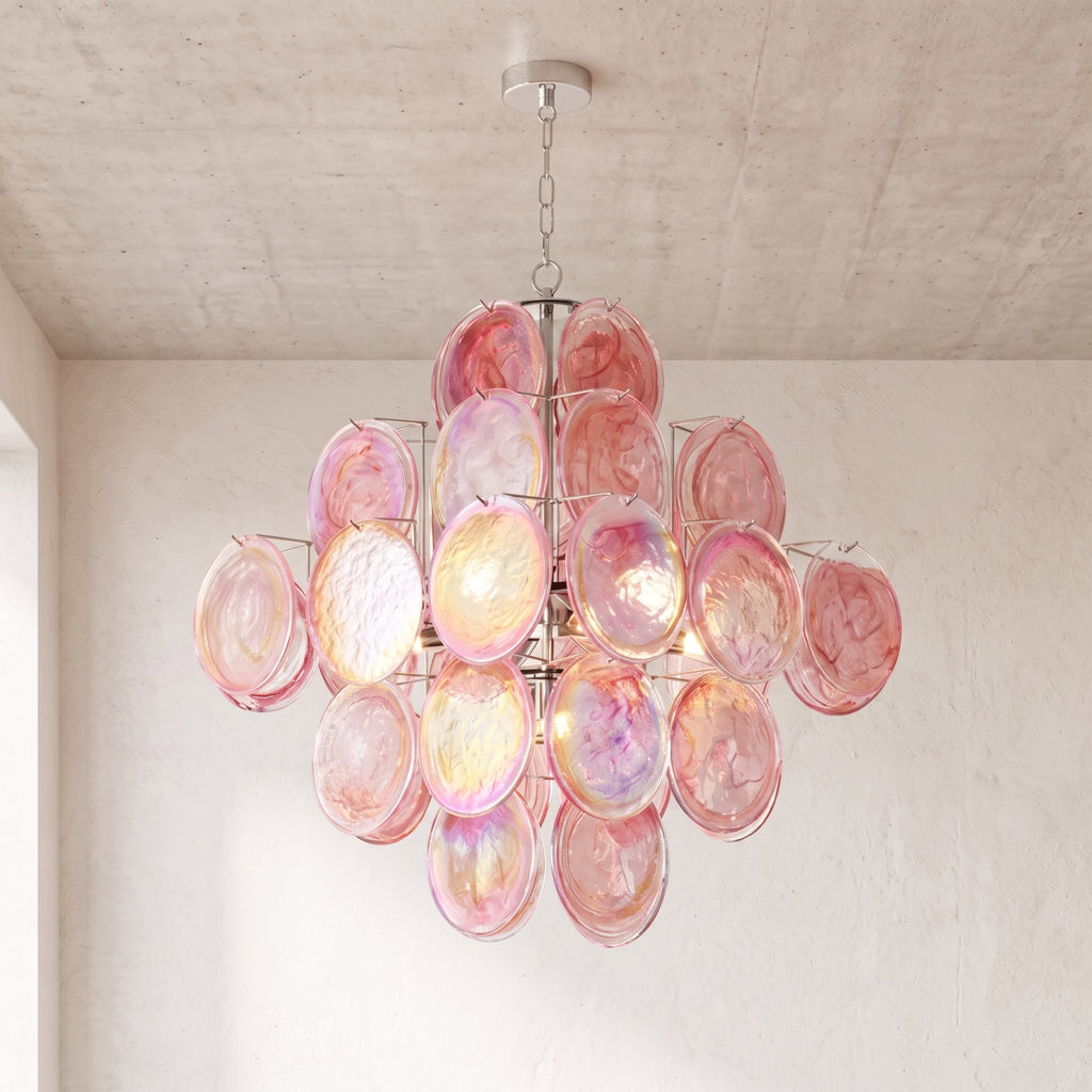 Lustre Perlina style Murano, disques de verre irisé rose – LIVO