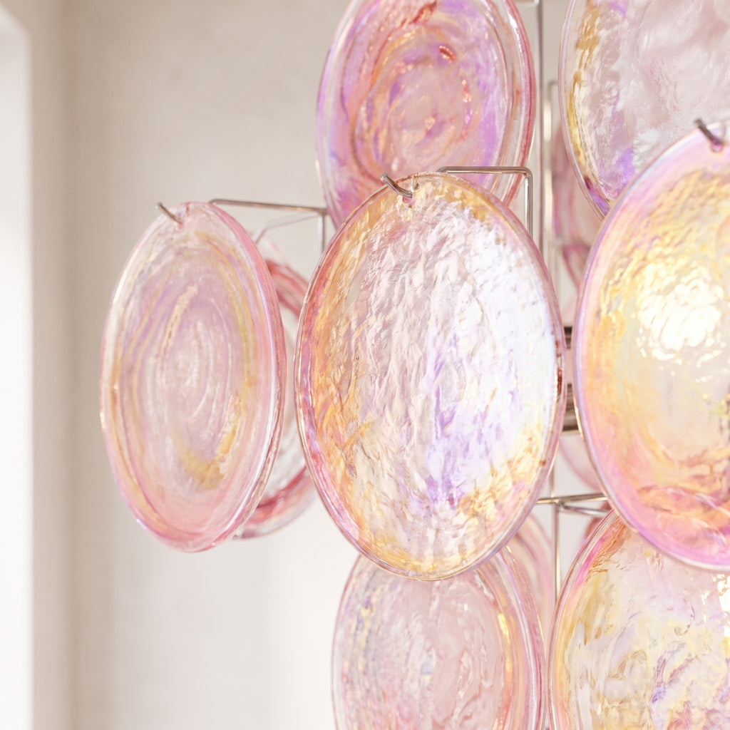 Lustre Perlina style Murano, disques de verre irisé rose – LIVO (vue 3)