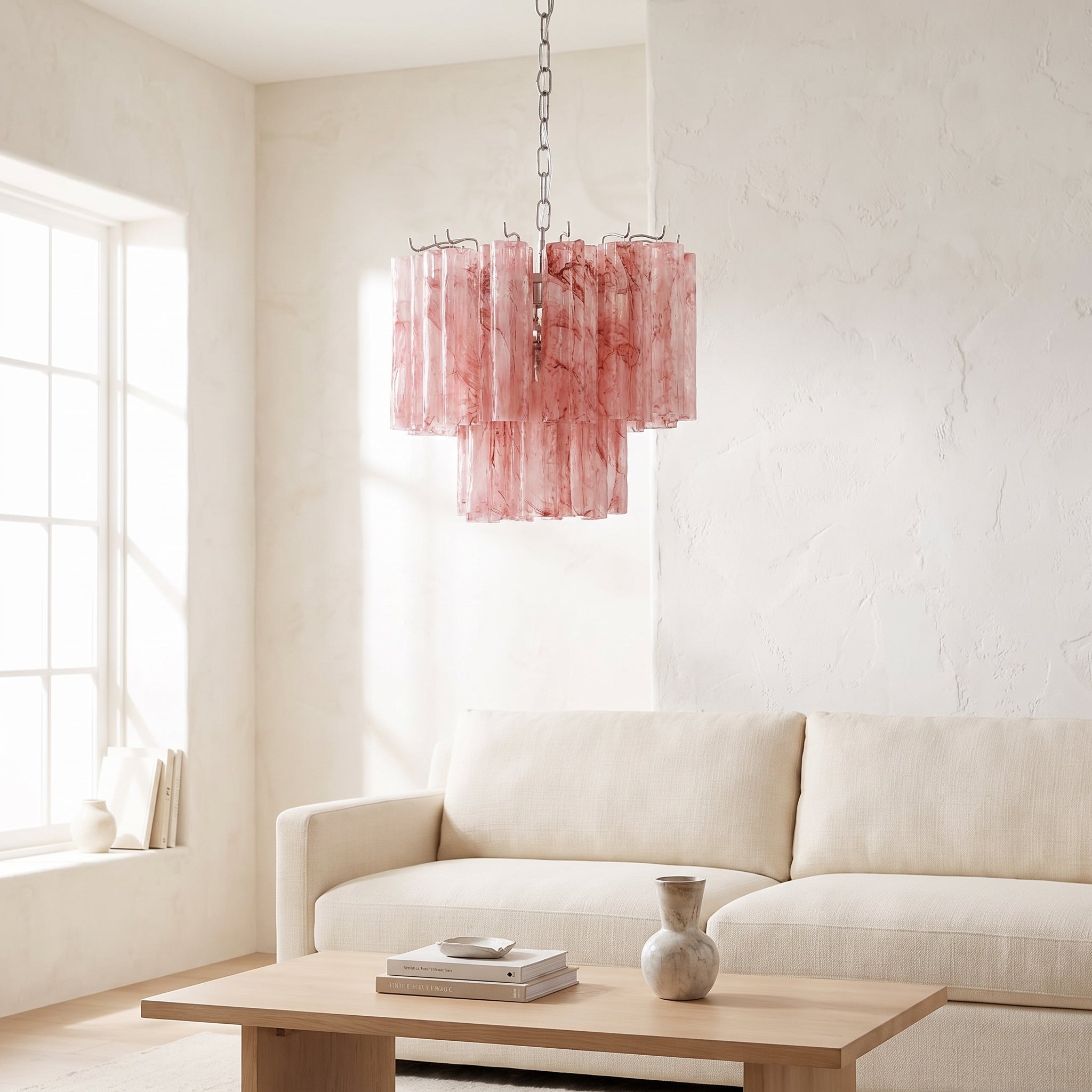 Lustre Nuvola style Murano tronchi, rose nuage – LIVO (vue 7)