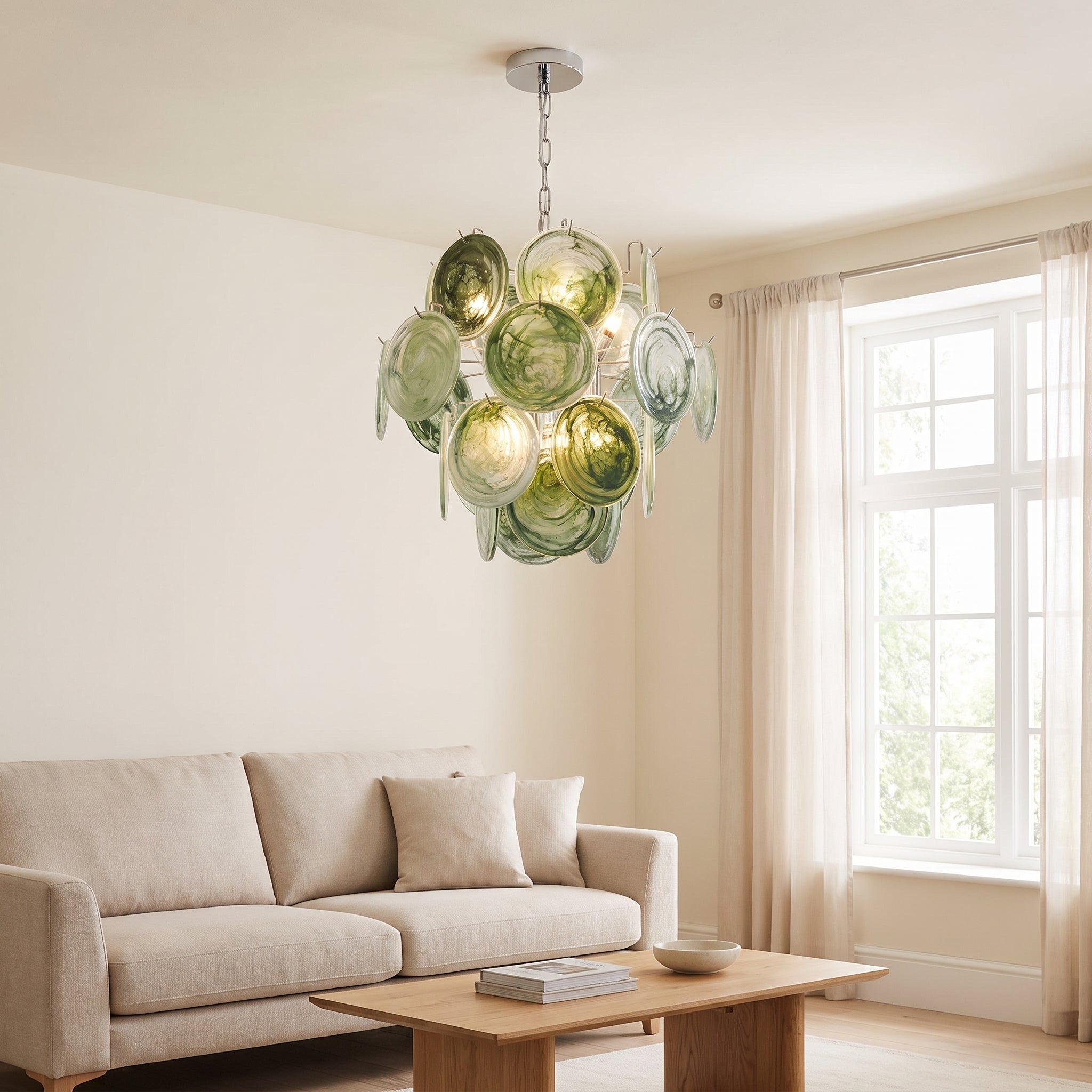 Lustre Smeralda style Murano, disques vert émeraude – LIVO (vue 4)