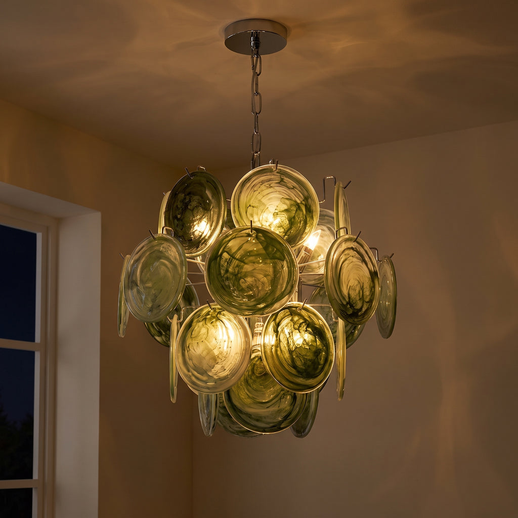 Lustre Smeralda style Murano, disques vert émeraude – LIVO (vue 2)