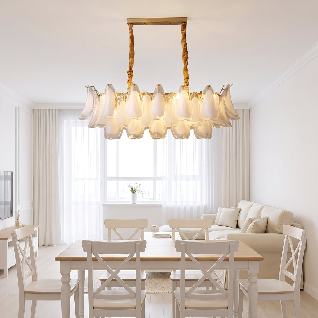 Lustre Magnolia style Murano, pétales blanc opalin – LIVO (vue 5)