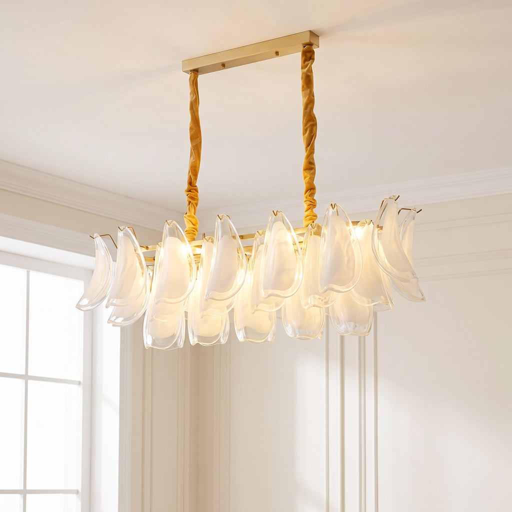 Lustre Magnolia style Murano, pétales blanc opalin – LIVO