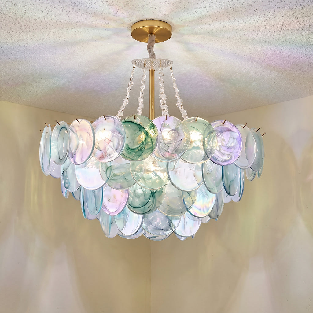 Lustre Cangiante style Murano, disques de verre irisé doré – LIVO