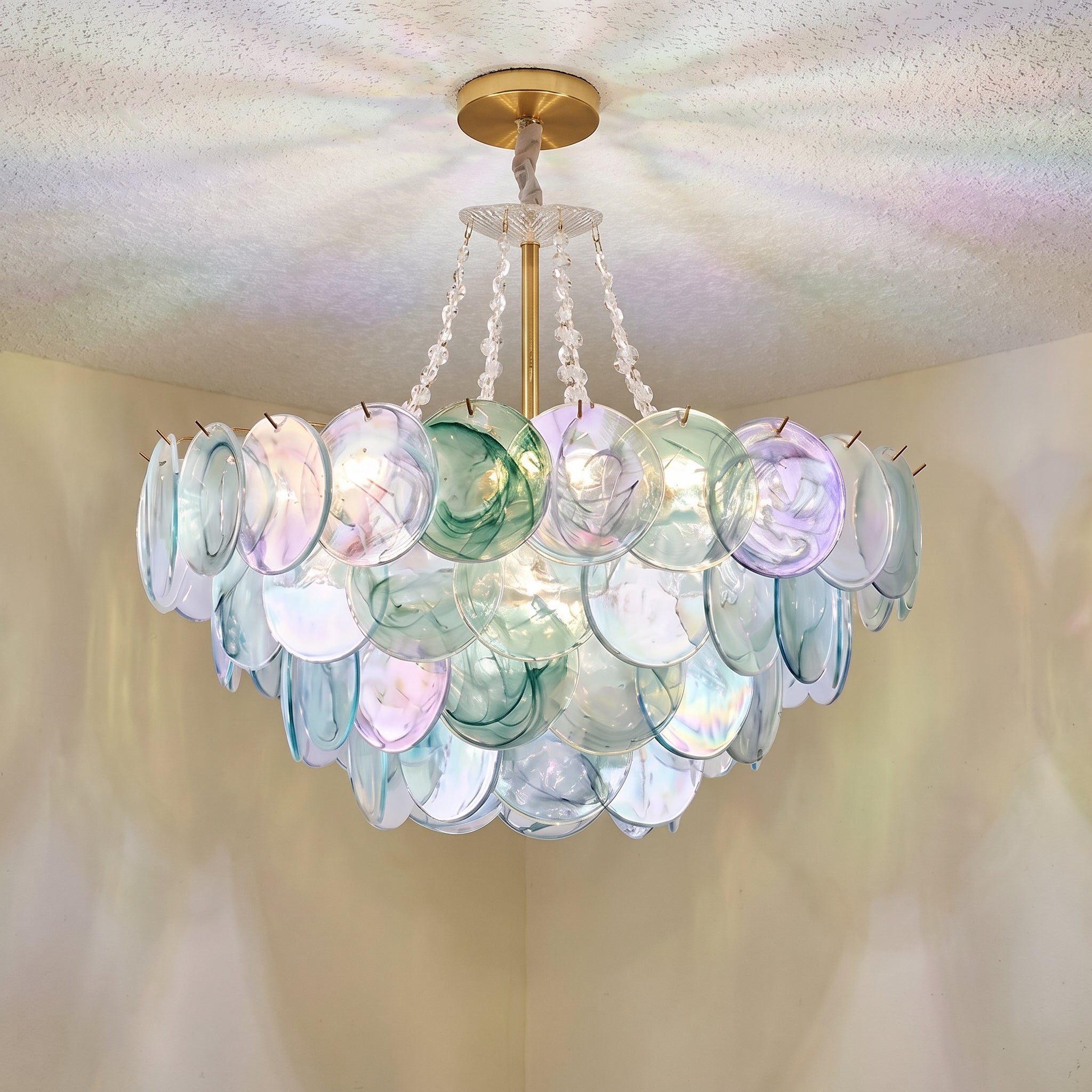 Lustre Cangiante style Murano, disques de verre irisé doré – LIVO