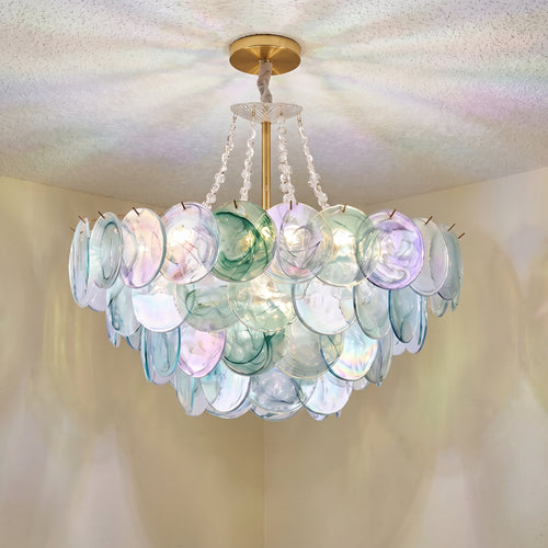 Lustre Cangiante style Murano, disques de verre irisé doré – LIVO