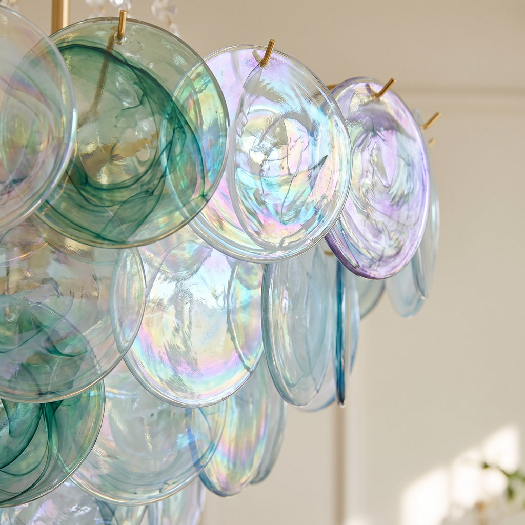 Lustre Cangiante style Murano, disques de verre irisé doré – LIVO (vue 2)