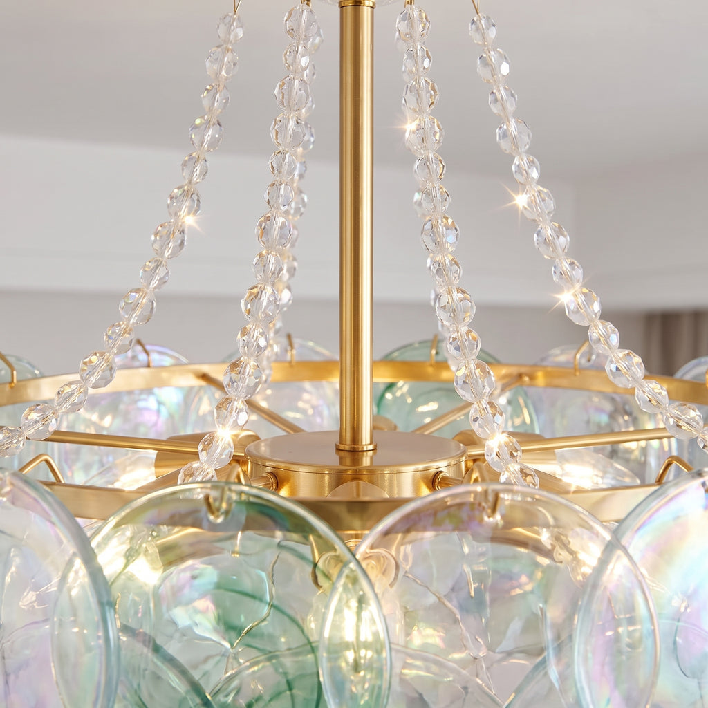 Lustre Cangiante style Murano, disques de verre irisé doré – LIVO (vue 4)