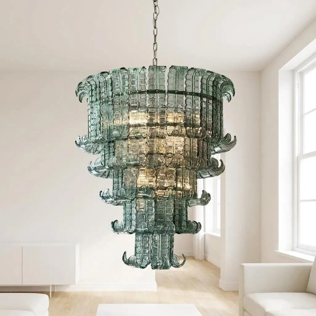 Lustre Crovenza style Murano vert, verre texturé – LIVO