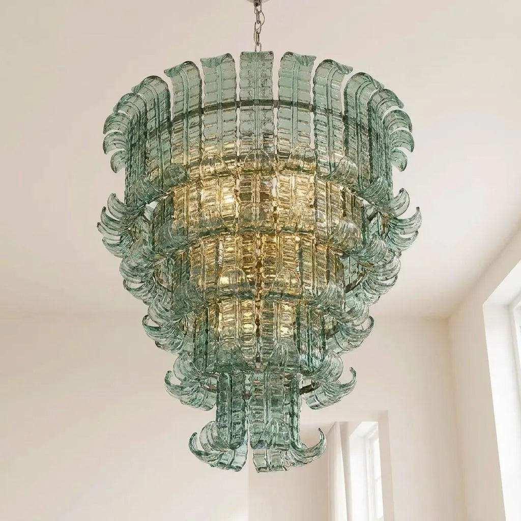 Lustre Crovenza style Murano vert, verre texturé – LIVO (vue 6)