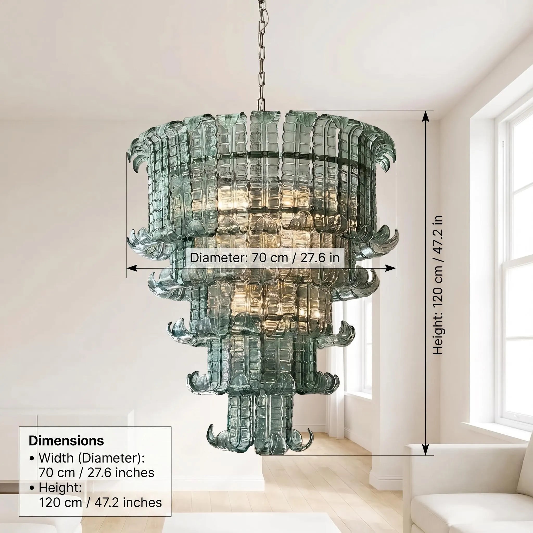Lustre Crovenza style Murano vert, verre texturé – LIVO (vue 8)