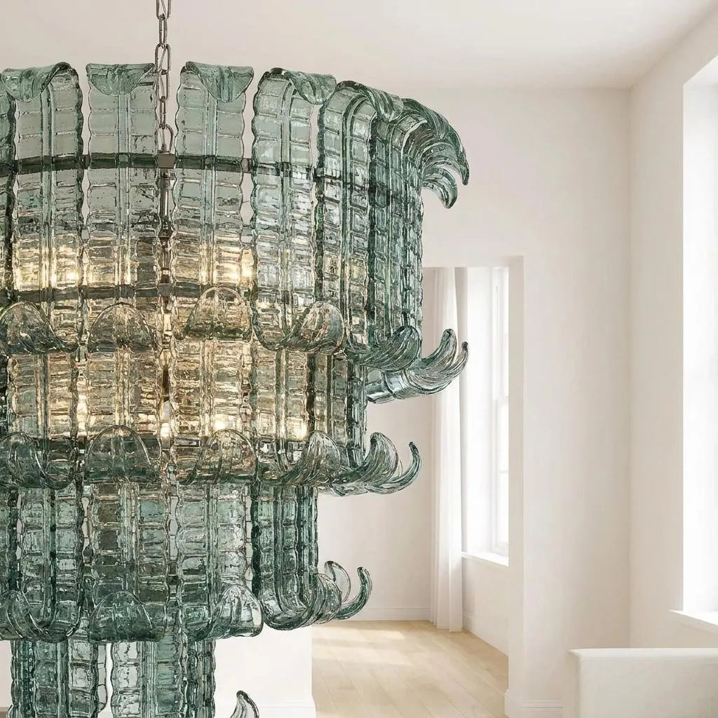 Lustre Crovenza style Murano vert, verre texturé – LIVO (vue 7)