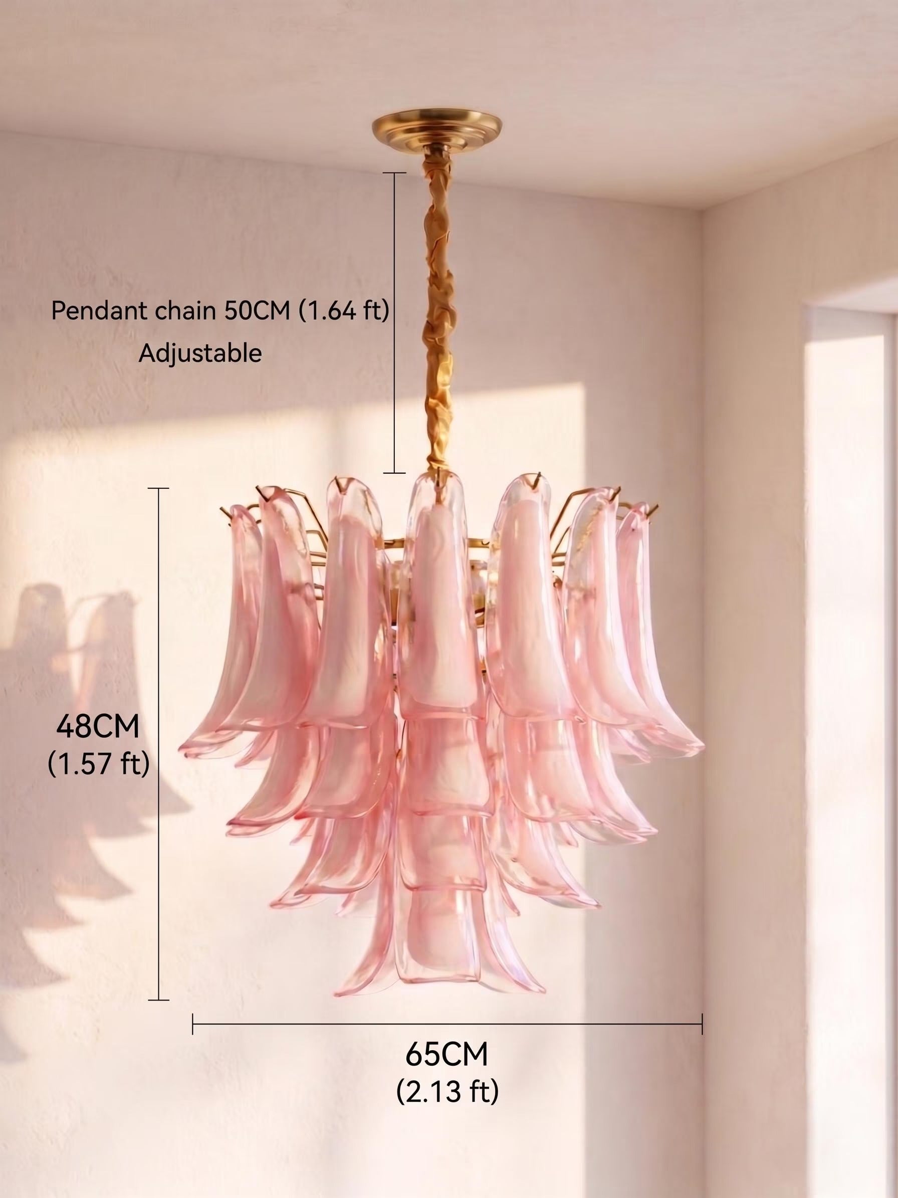 Lustre Rosalba style Murano rose à pétales – LIVO (vue 5)