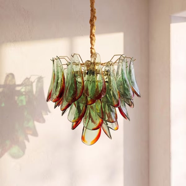 Lustre Dalia style Murano pétales vert et orange – LIVO (vue 6)