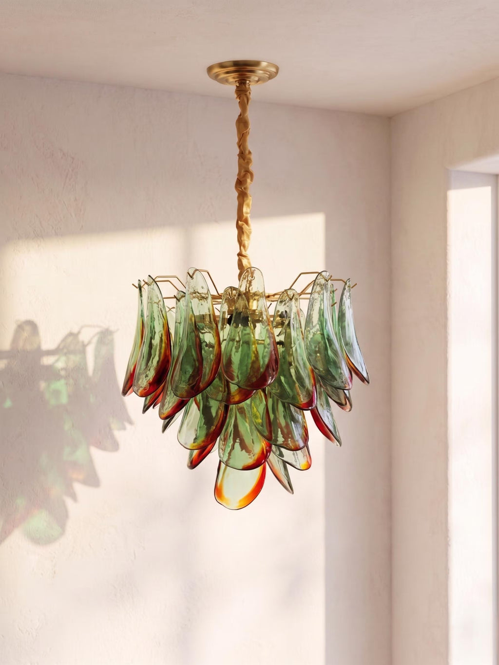 Lustre Dalia style Murano pétales vert et orange – LIVO