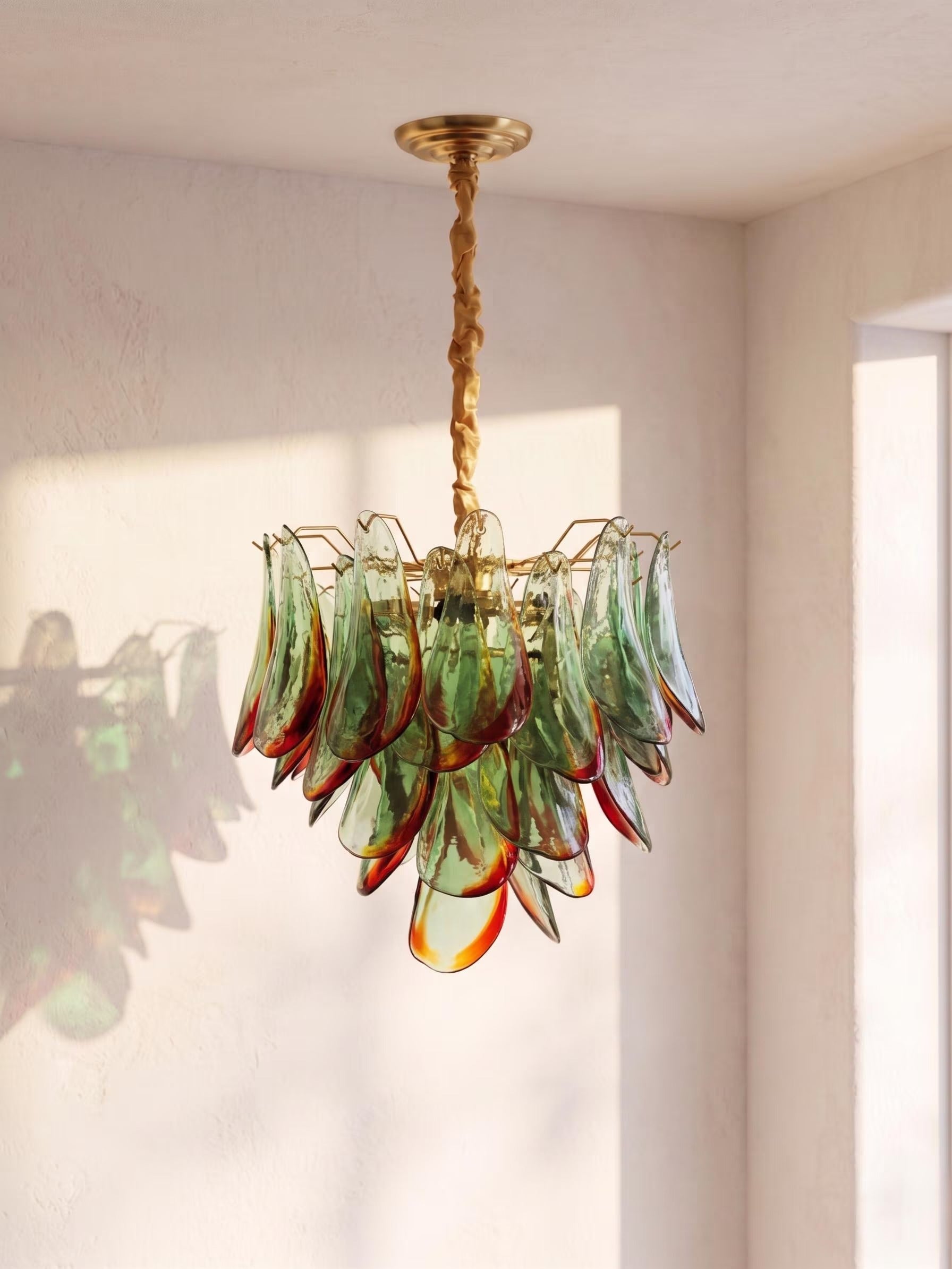 Lustre Dalia style Murano pétales vert et orange – LIVO