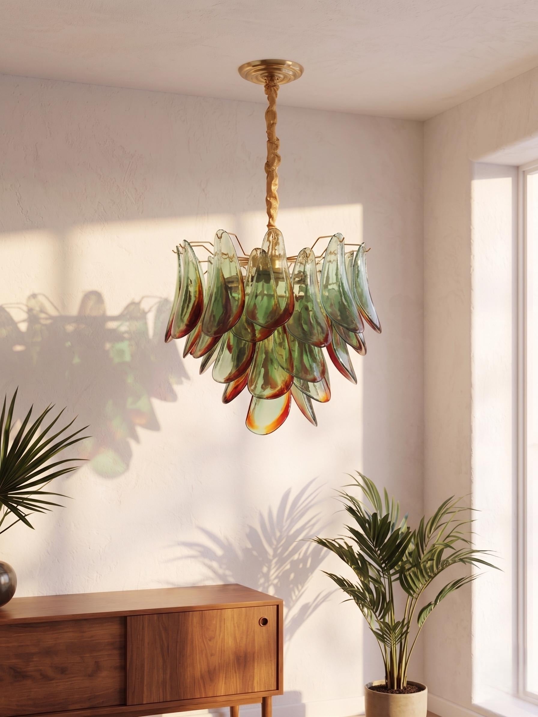 Lustre Dalia style Murano pétales vert et orange – LIVO (vue 3)