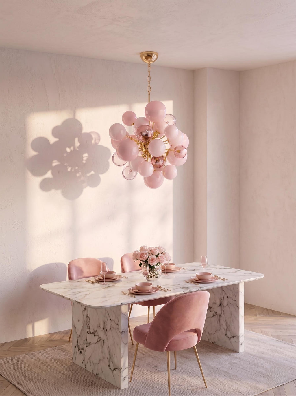 Lustre Ondina bulles de verre rose, style contemporain – LIVO (vue 3)