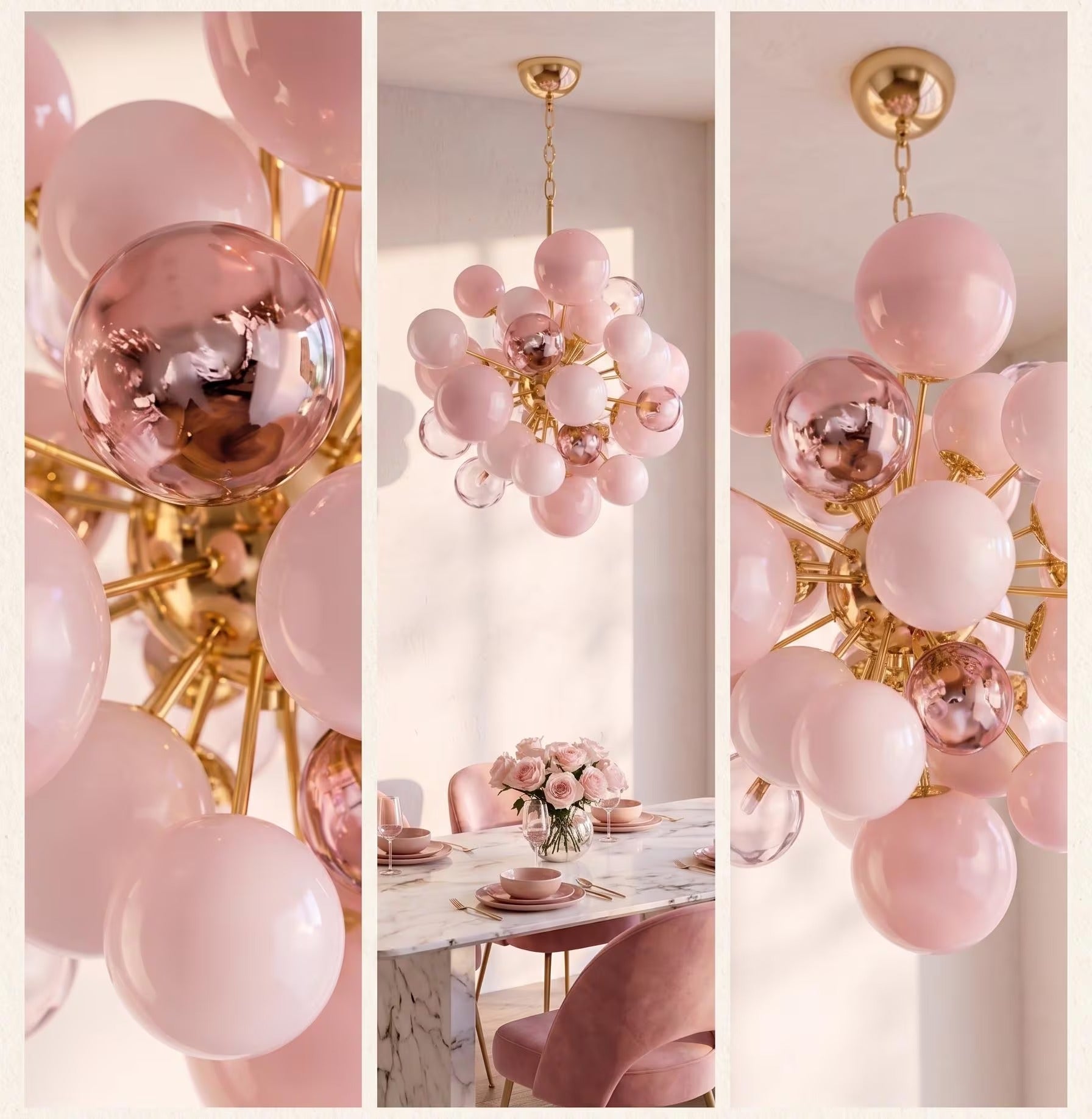Lustre Ondina bulles de verre rose, style contemporain – LIVO (vue 4)