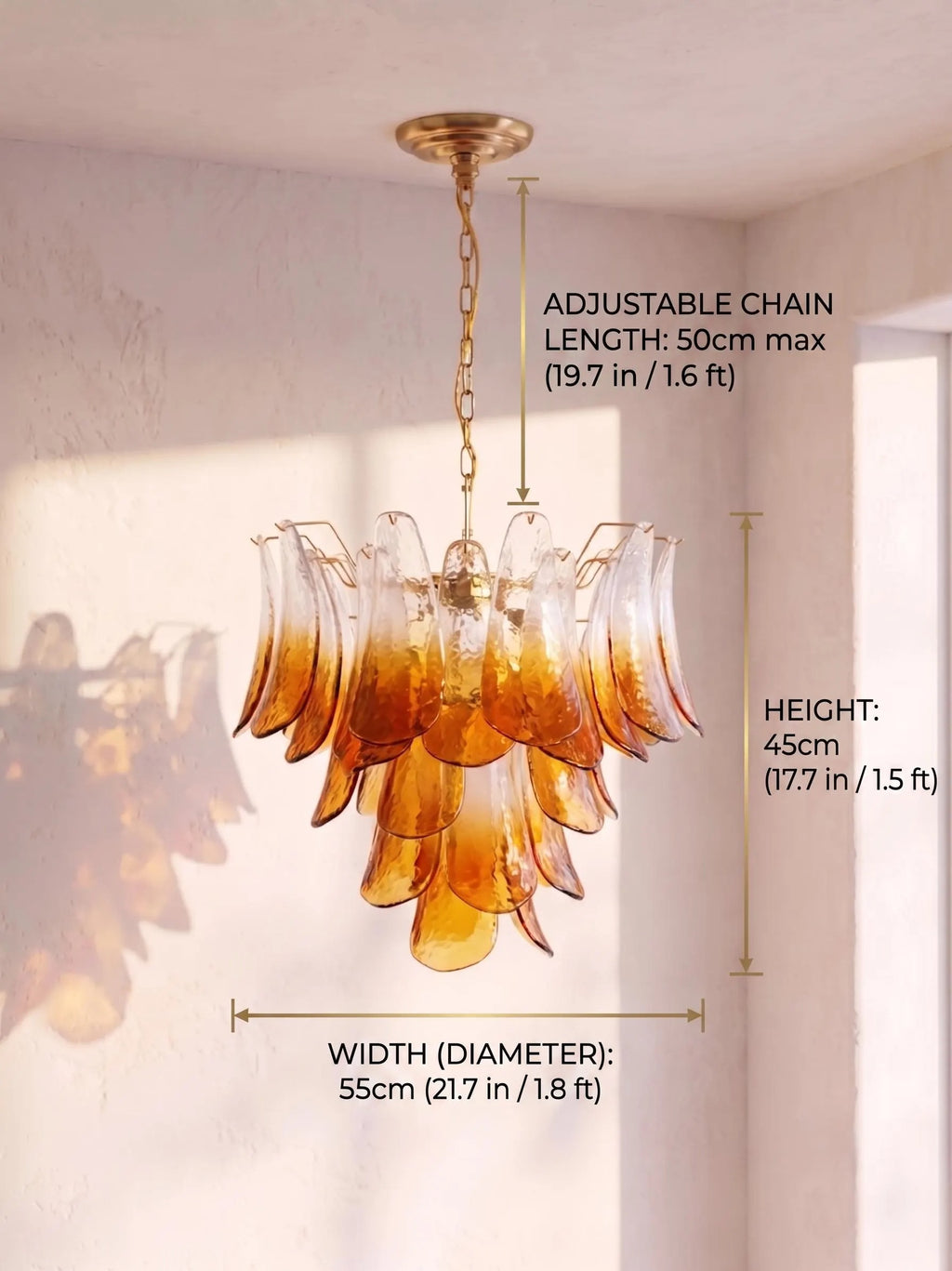 Lustre Fiora style Murano pétales de verre – LIVO (vue 6)