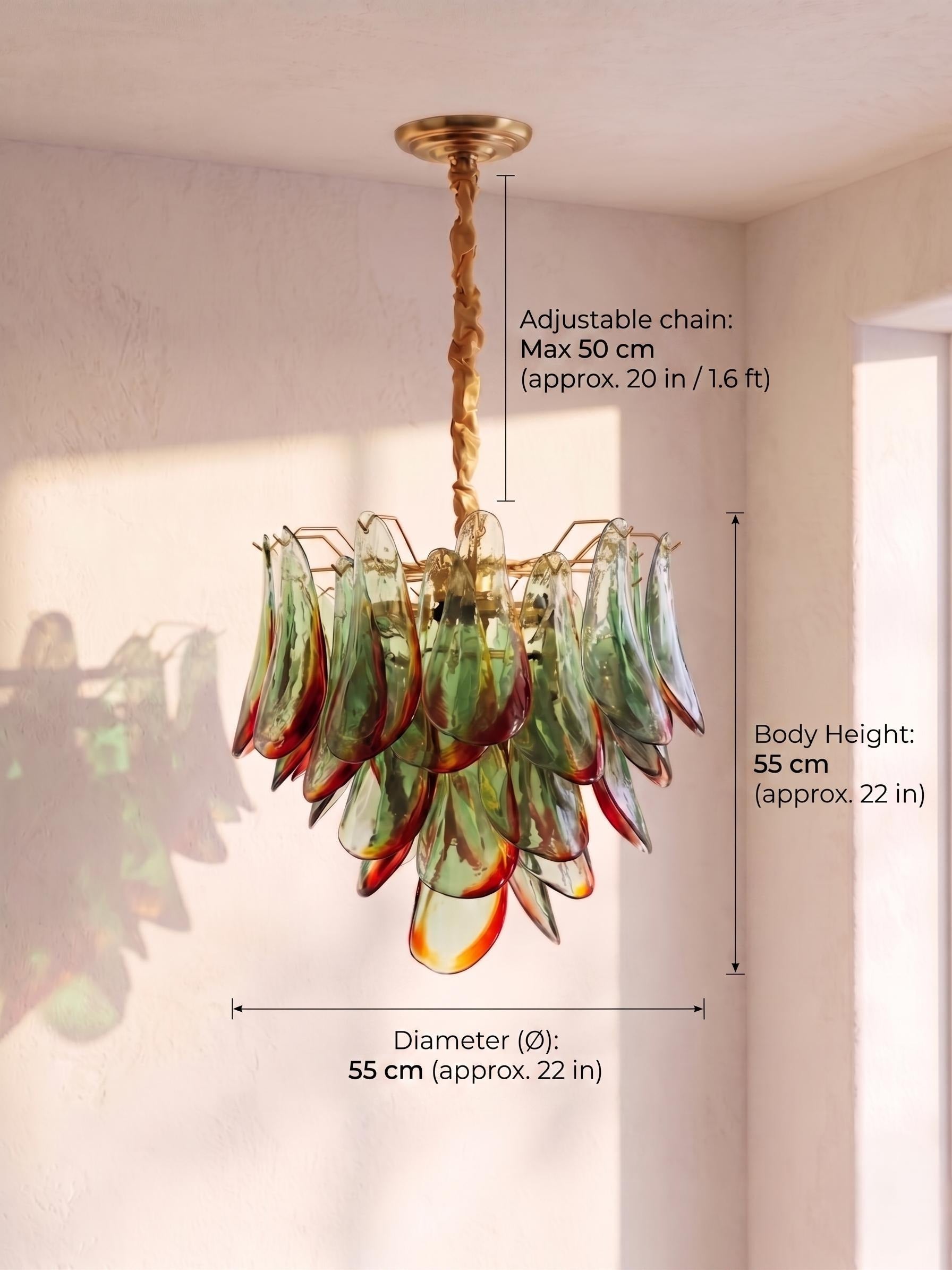 Lustre Dalia style Murano pétales vert et orange – LIVO (vue 7)