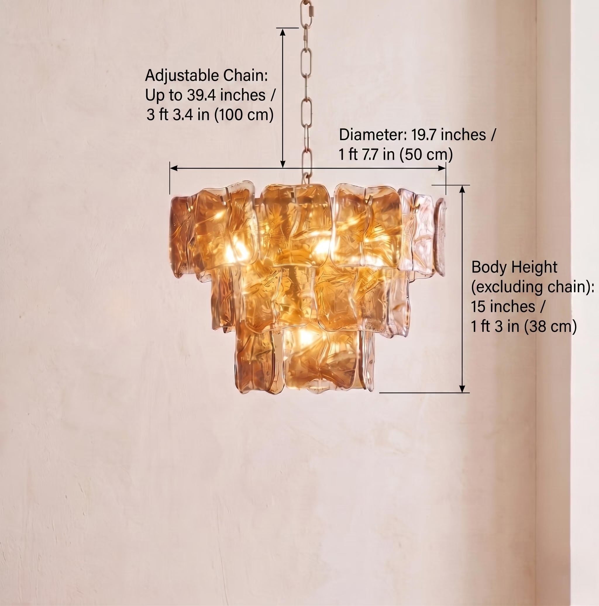 Lustre Solara style Murano ambre – LIVO (vue 7)